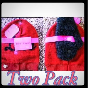 Betsey John Red Black Mitten Beanie Hat Gloves